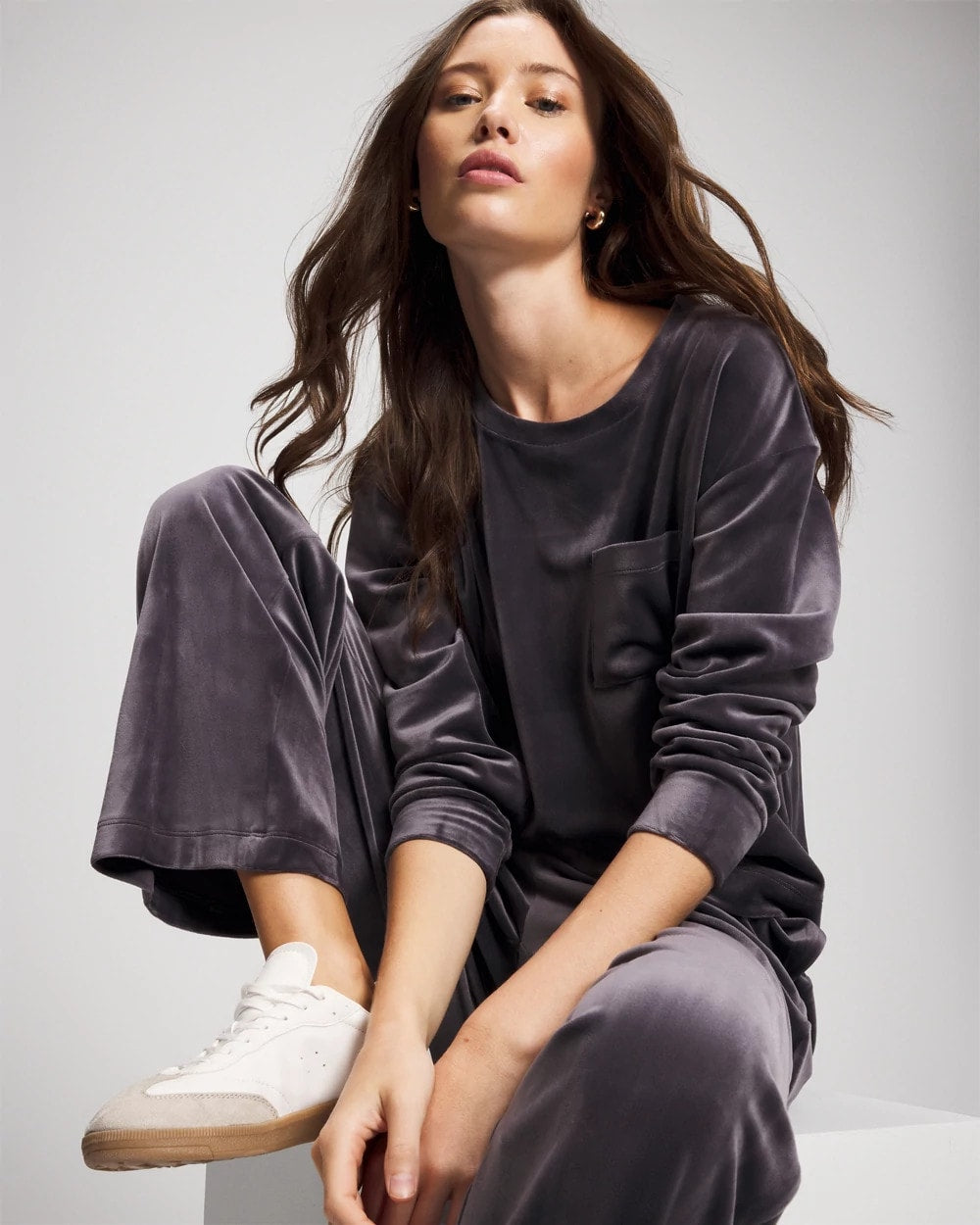 GRAY INK - Velour Straight Leg Pants