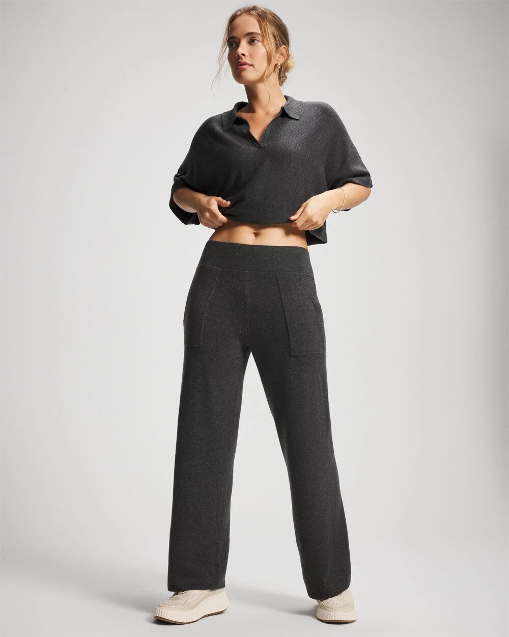 HEATHER QUARTZ - Premier Knit Sweater Wide Leg Pant