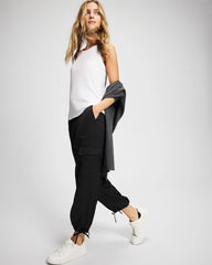 BLACK - Satin Relaxed Cargo Pant