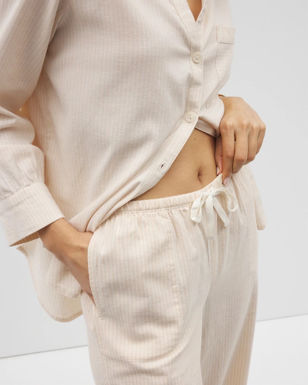 PALE SAND STRIPE - Beach Cotton Crop Pant