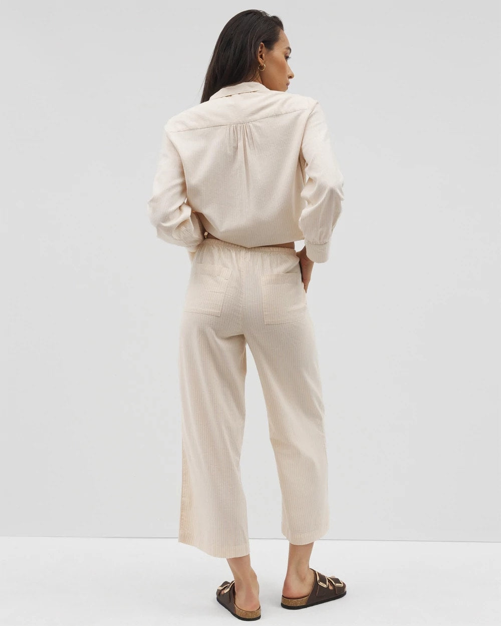 PALE SAND STRIPE - Beach Cotton Crop Pant