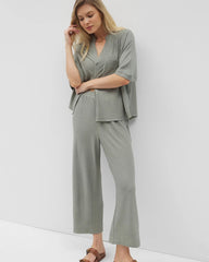 RESTORATION GREEN - Crinkle Knit Wide Leg Pant