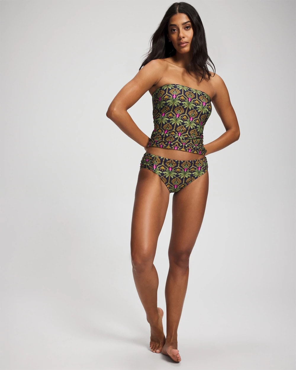PALMY PATTERNS NAVY - Bandeau Tankini Top