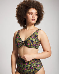 PALMY PATTERNS NAVY - Tie Front Bikini Top