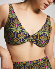 PALMY PATTERNS NAVY - Tie Front Bikini Top