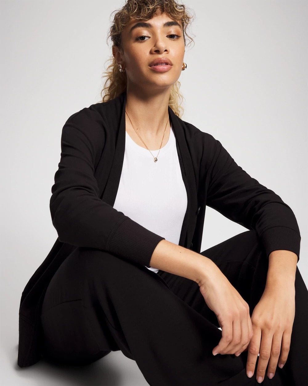 BLACK - Ultrasoft Fleece Relaxed Button Up Cardigan