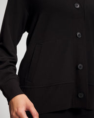 BLACK - Ultrasoft Fleece Relaxed Button Up Cardigan