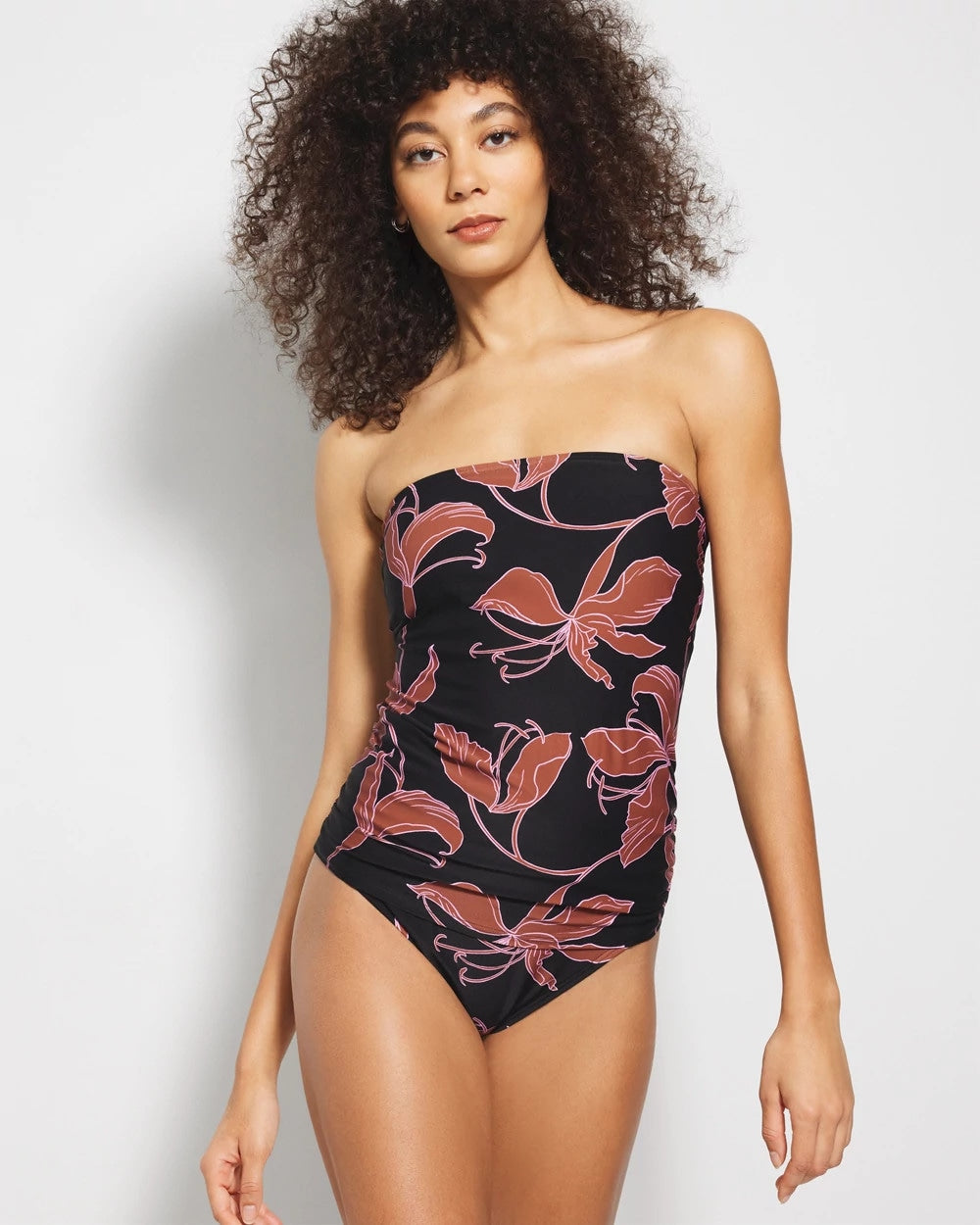 STAMPED TROPICS M BK BRN - Bandeau Tankini Top