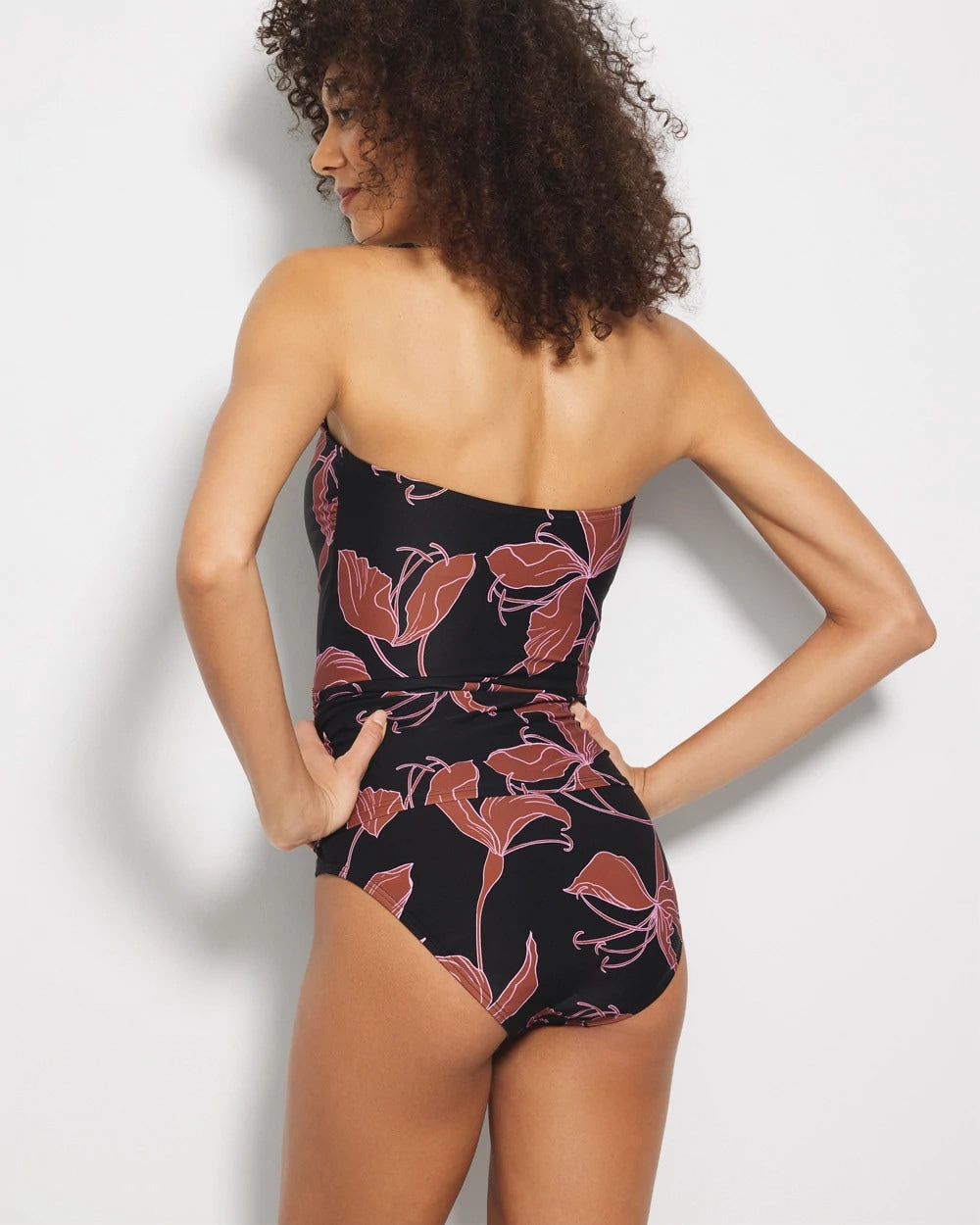STAMPED TROPICS M BK BRN - Bandeau Tankini Top