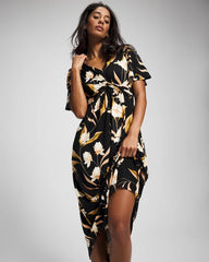 MYSTIC BLOOMS DRAMA BLACK - Pamilla Midi Bra Dress