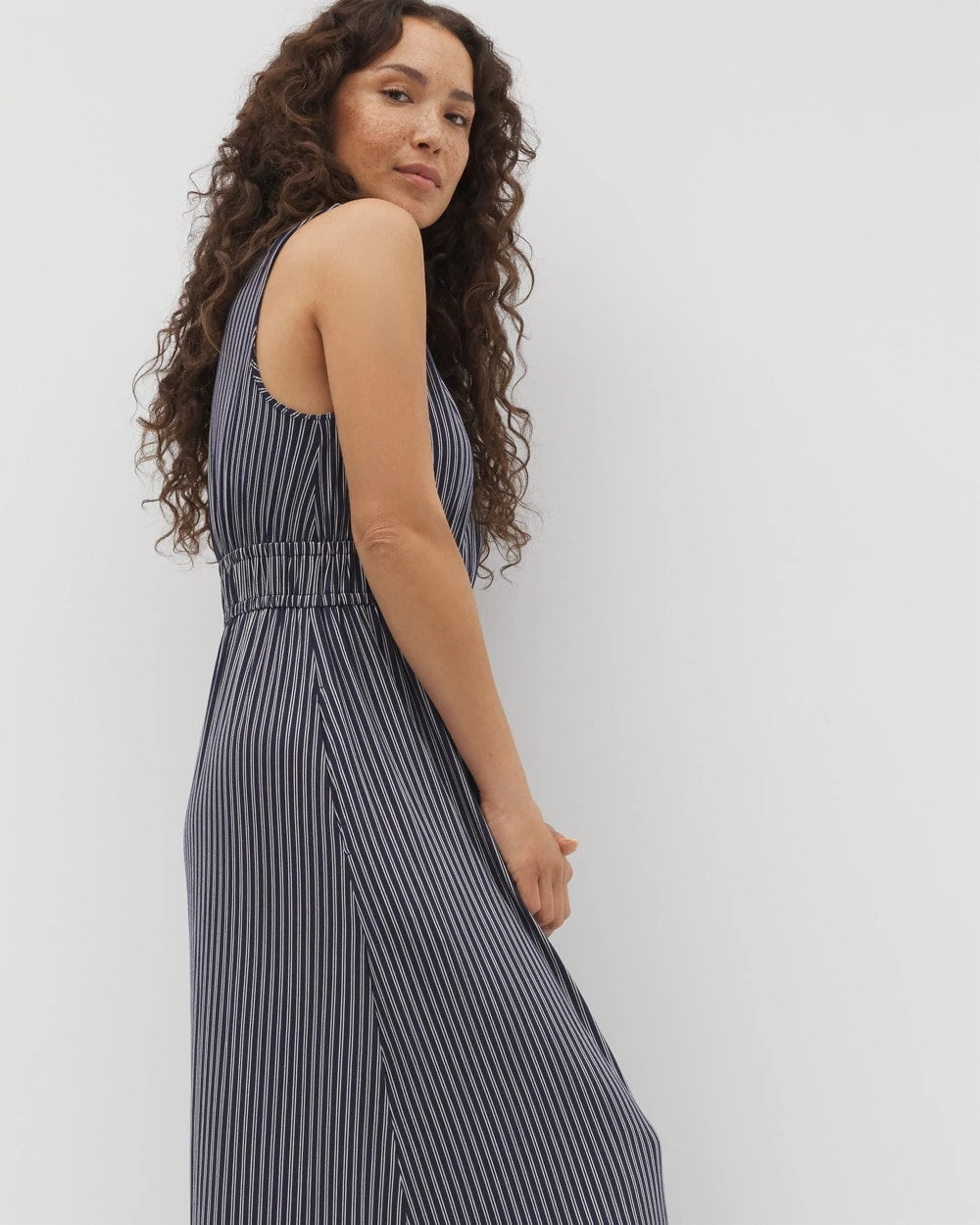 DESTIN STRIPE NAVY - Riviera Surplice Maxi Bra Dress