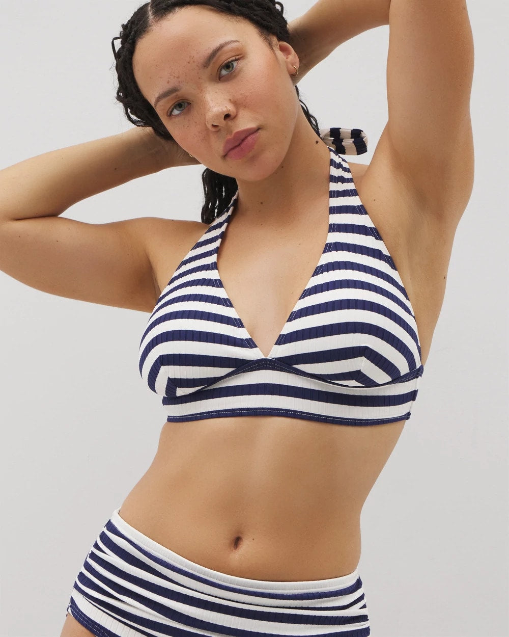 WIND DOWN STRIPE COCONUT - Soma Swim Shirred Halterkini Top