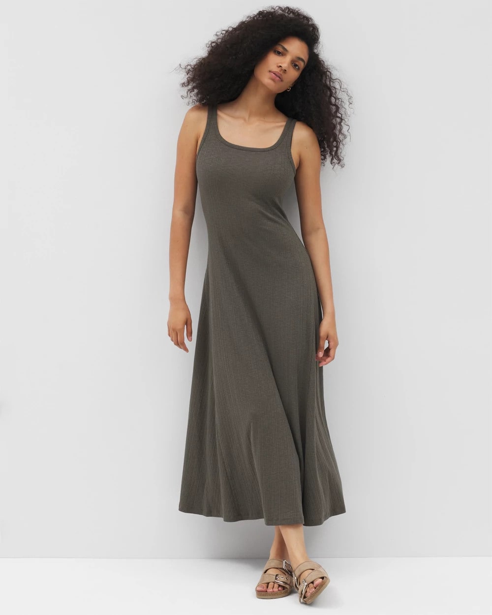 DARK GRAY OLIVE - Rib Square Neck Lounge Dress