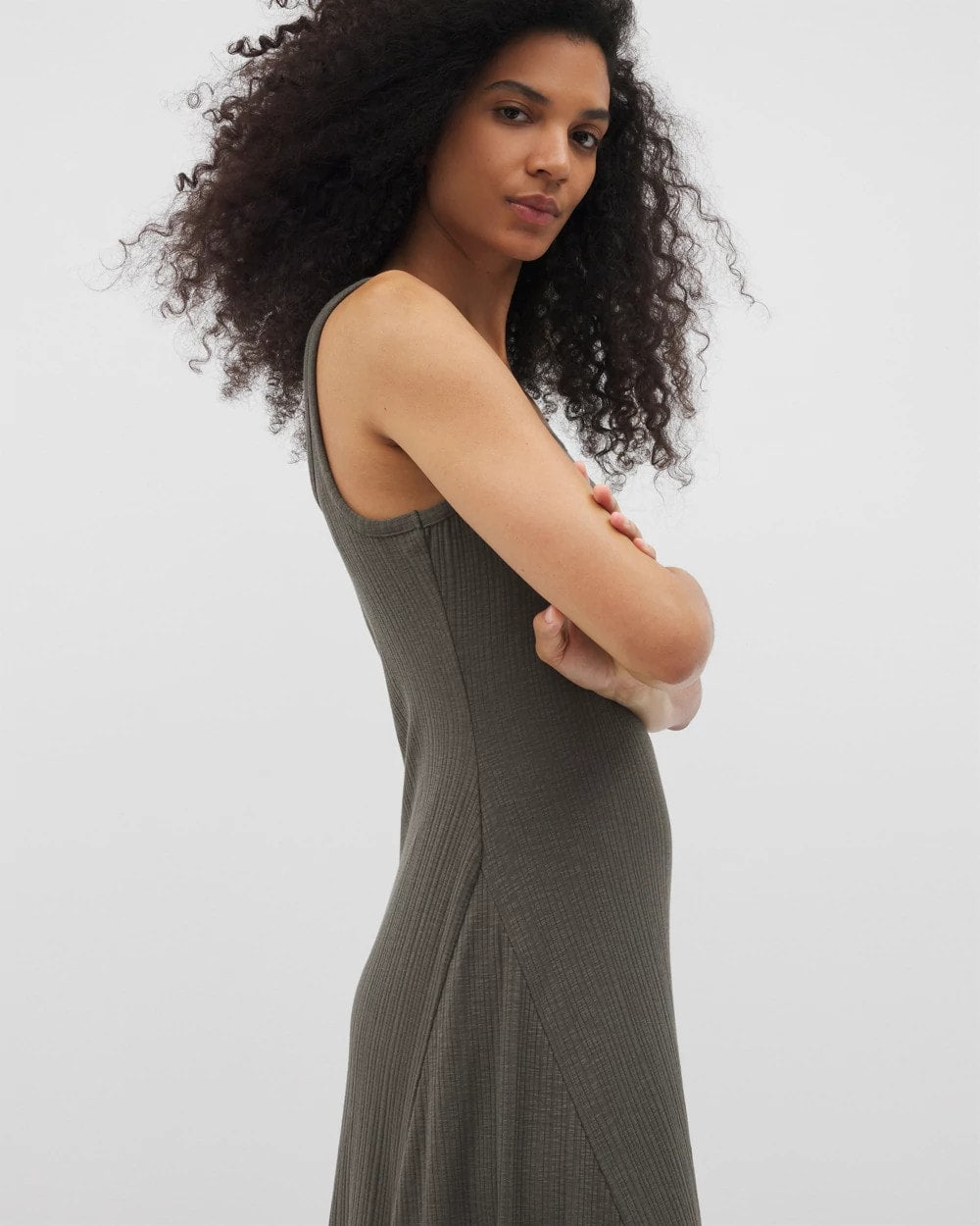 DARK GRAY OLIVE - Rib Square Neck Lounge Dress