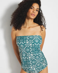 AMAZONIA TILE M DEEP TEAL - Bandeau Tankini Top