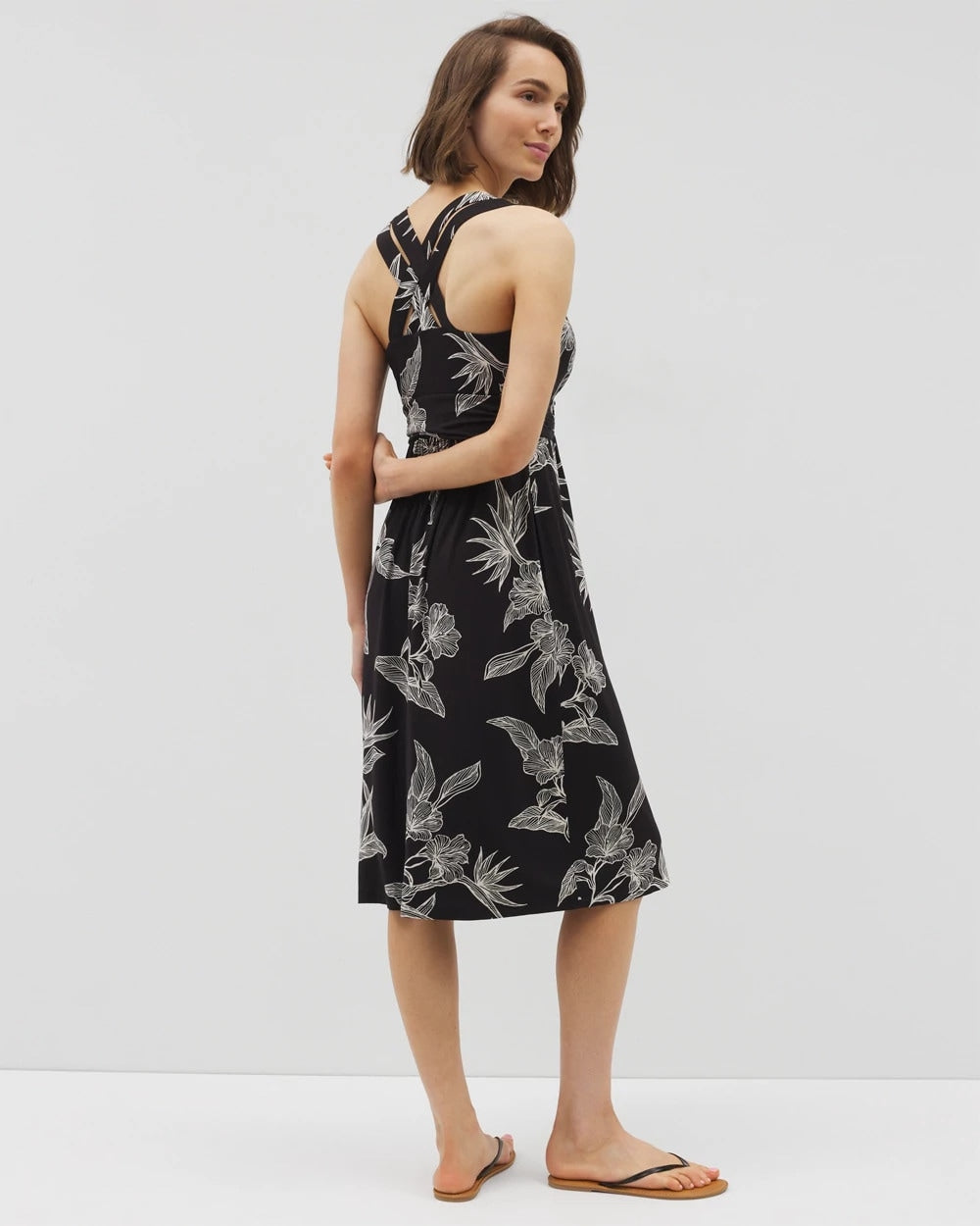 PLUMERIA BLOOMS GRAND BLK - Cross Back Strap Bra Dress