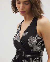 PLUMERIA BLOOMS GRAND BLK - Cross Back Strap Bra Dress