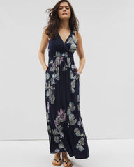 BOTANICAL BLISS NAVY - Isla Cross Back Maxi Bra Dress