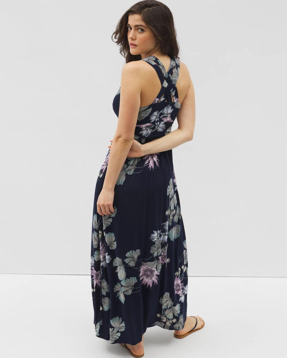 BOTANICAL BLISS NAVY - Isla Cross Back Maxi Bra Dress