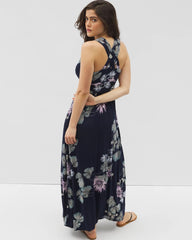 BOTANICAL BLISS NAVY - Isla Cross Back Maxi Bra Dress