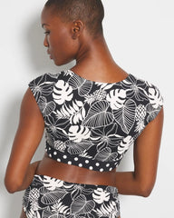 BLACK - Double Trouble Cap-Sleeve Crop Top
