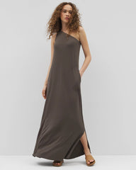 DARK GRAY OLIVE - One-Shoulder Maxi Bra Dress