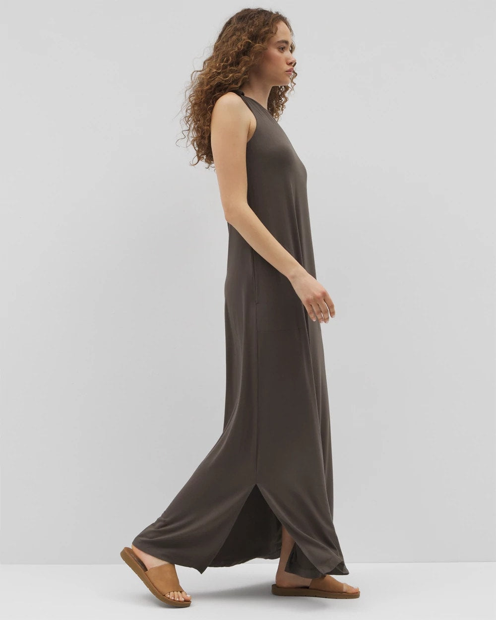 DARK GRAY OLIVE - One-Shoulder Maxi Bra Dress