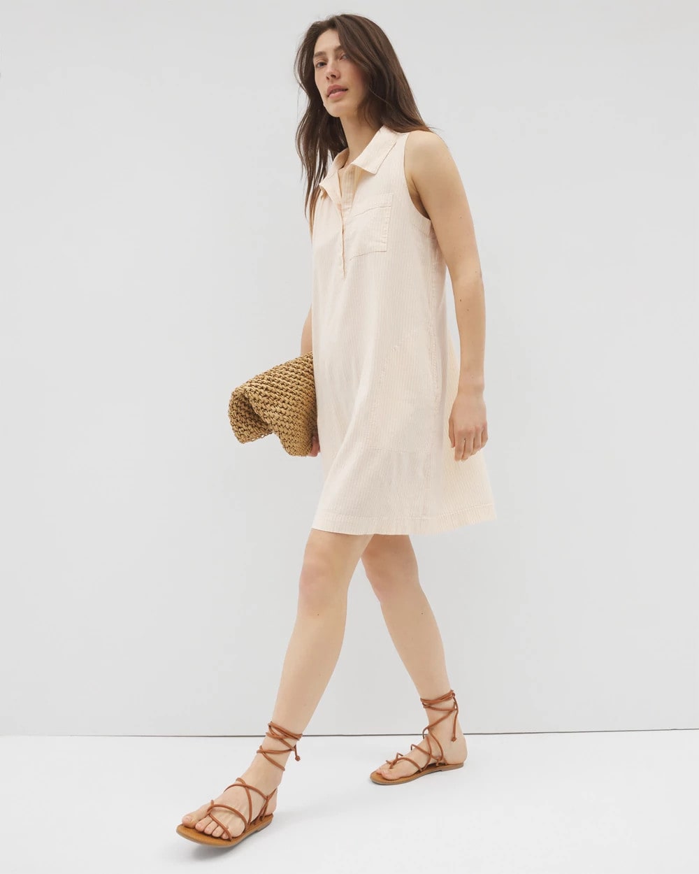 PALE SAND STRIPE - Beach Cotton Short Dress