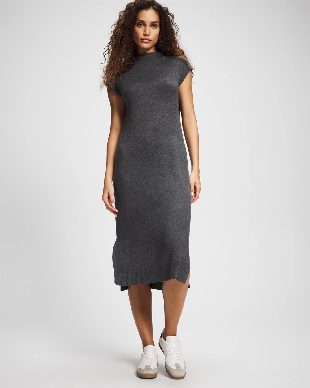 HEATHER QUARTZ - Premier Knit Sweater Funnel Neck Midi Dress