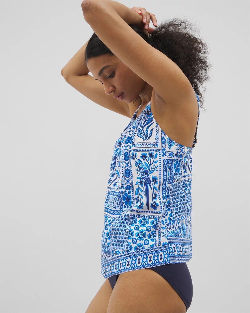 WHITE MULTI - Beyond Control Sea Life High-Neck Tankini Top