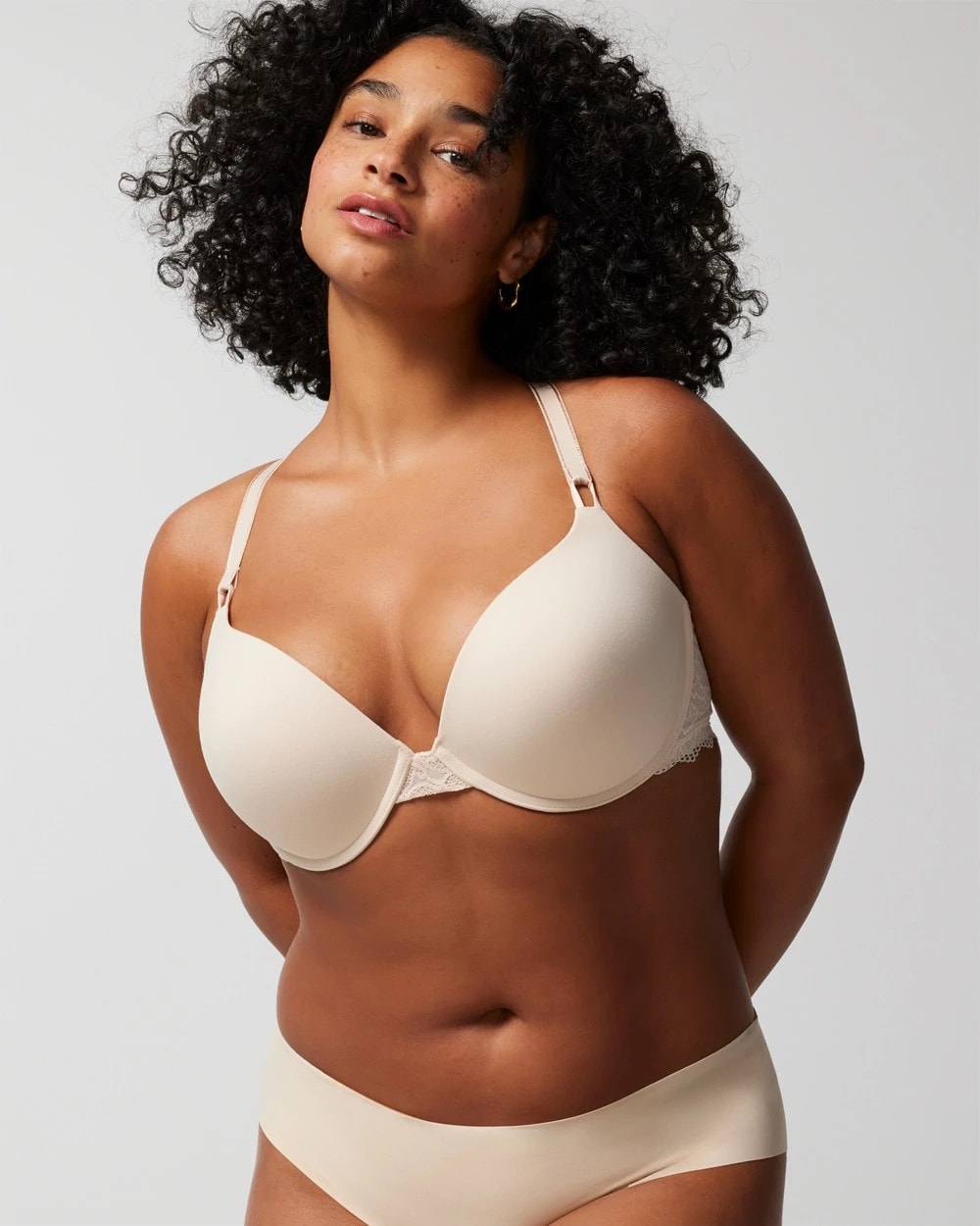 PALE SAND - Push-Up Plunge Bra with Lace