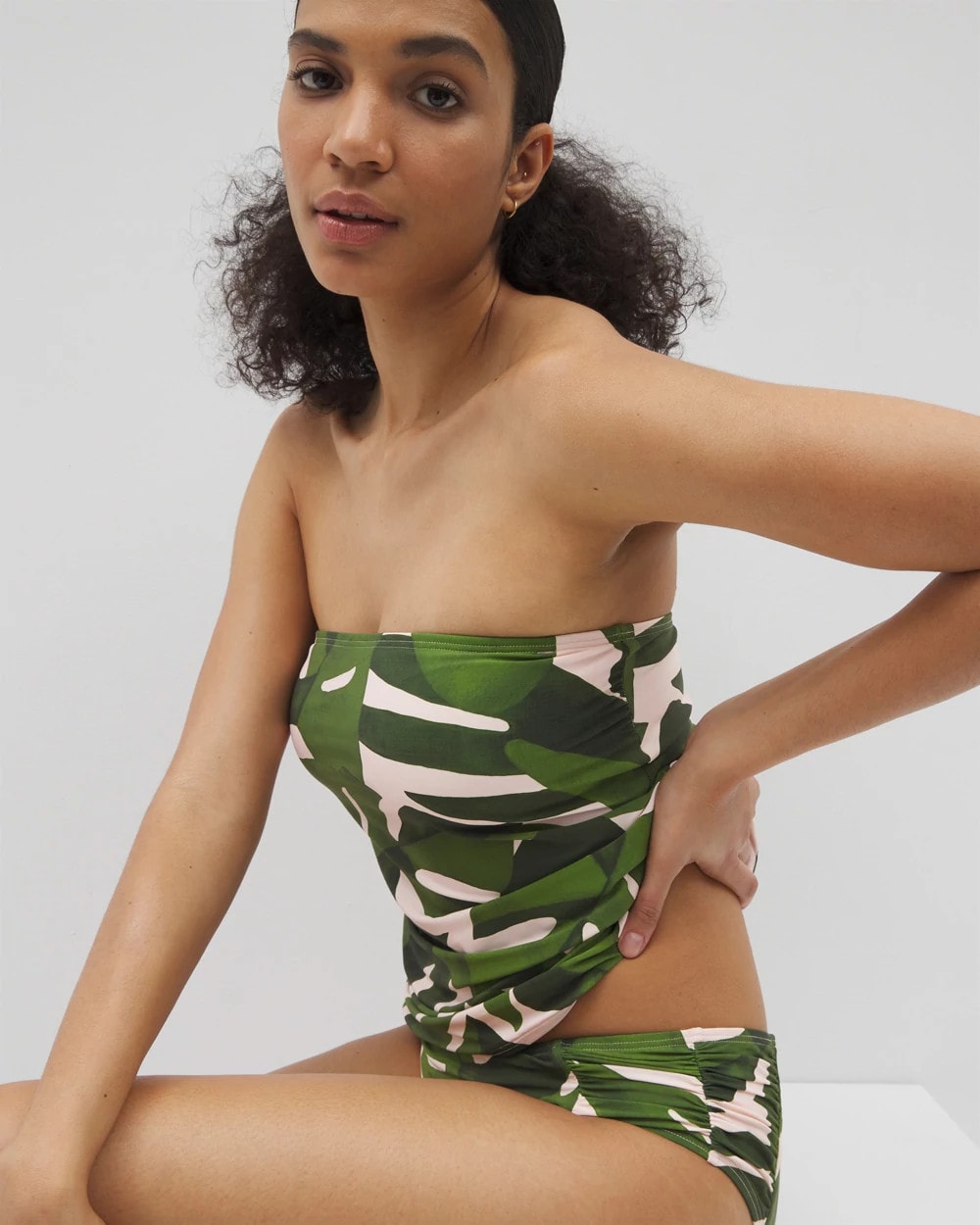 TROPICAL BREEZE MID PALM - Soma Swim Ruched Bikini Bottoms