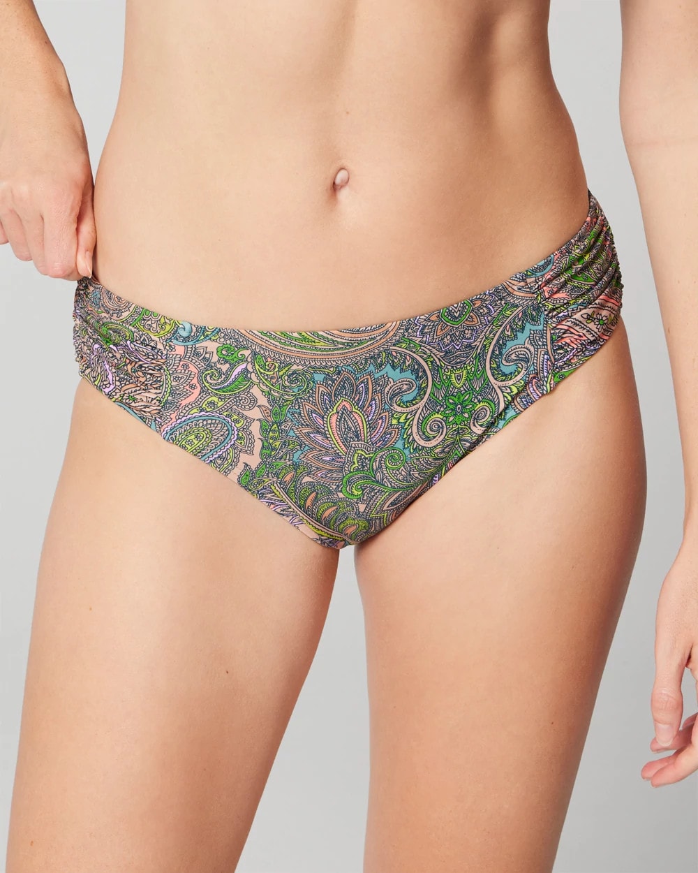 ORNAMENTAL PAISLEY G LIME - Ruched Bikini Bottom