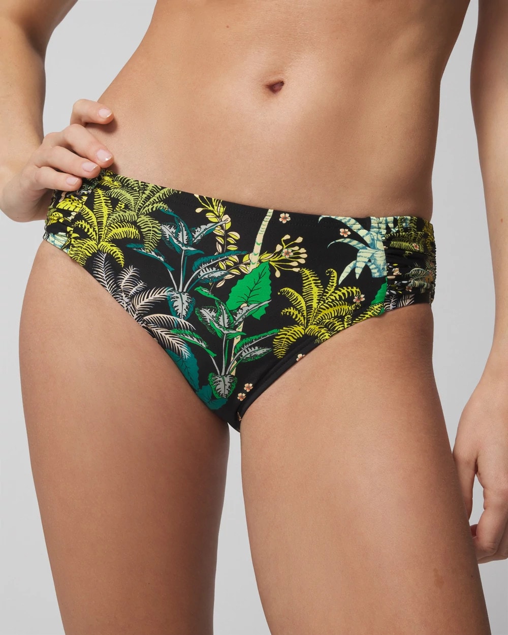 OASIS PALMS BLACK - Ruched Bikini Bottoms