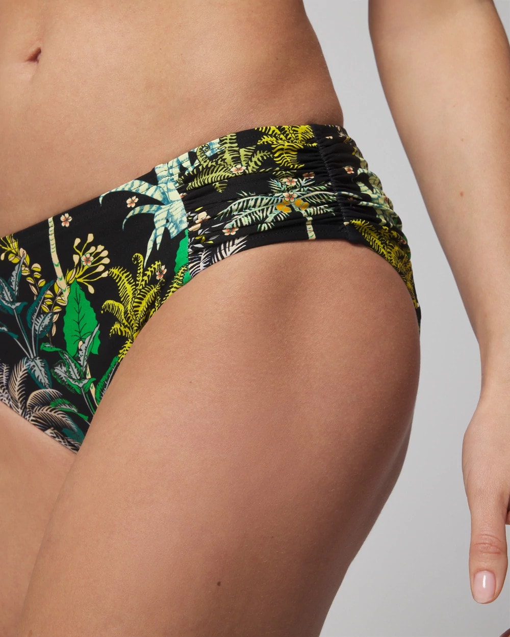 OASIS PALMS BLACK - Ruched Bikini Bottoms