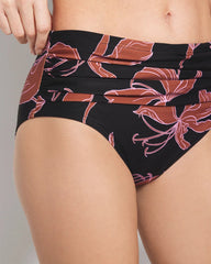 STAMPED TROPICS M BK BRN - Ruched High-Waist Bikini Bottom