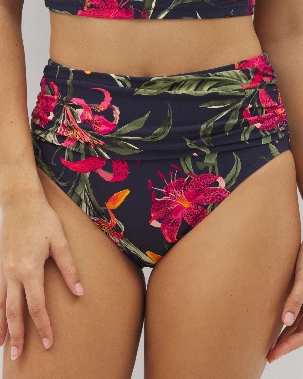 LE TIGRE TROPICAL NAVY - Soma Swim Ruched High-Waist Bikini Bottom
