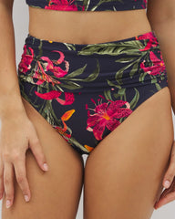 LE TIGRE TROPICAL NAVY - Soma Swim Ruched High-Waist Bikini Bottom