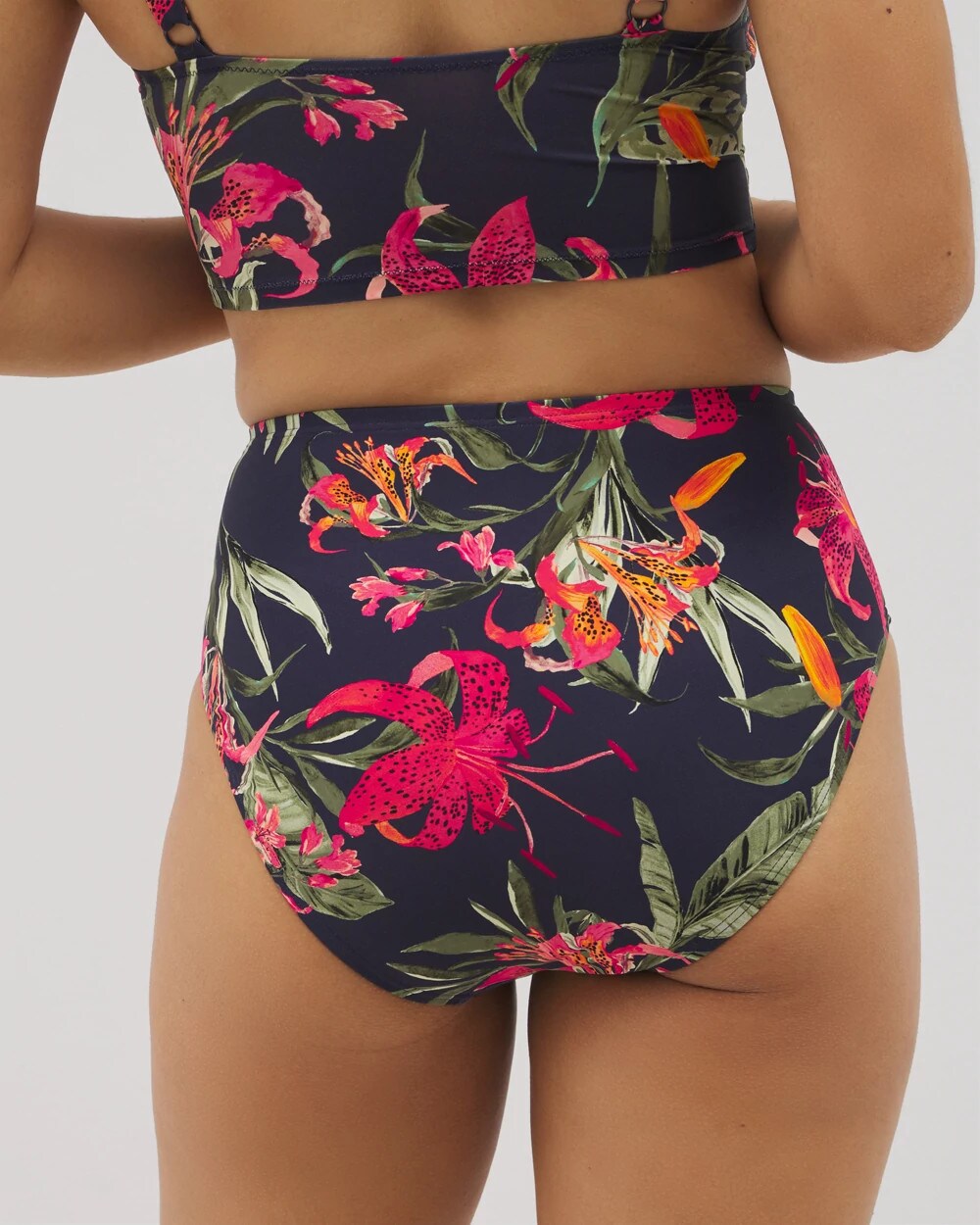 LE TIGRE TROPICAL NAVY - Soma Swim Ruched High-Waist Bikini Bottom