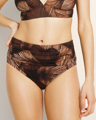 LOVINA BEACH PALM M BLK - Ruched High-Waisted Bikini Bottoms