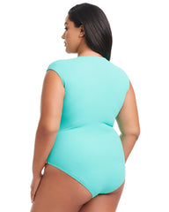 TAHITI TEAL - Pique Ole Cap Sleeve Surplice One Piece