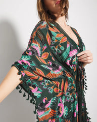 PARROT-ISE LUSH EMERALD - Tie-Front Cover-Up