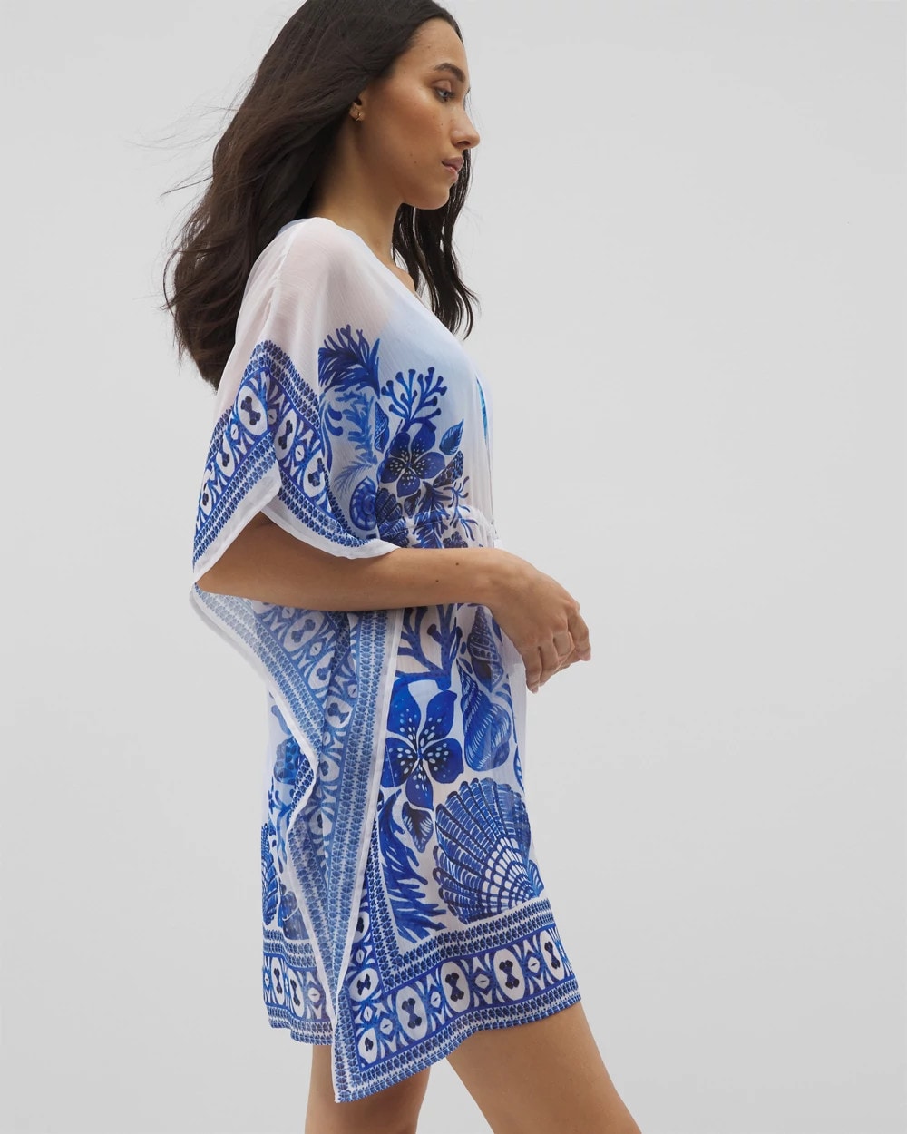 WHITE MULTI - Beyond Control Sea Life Chiffon Caftan