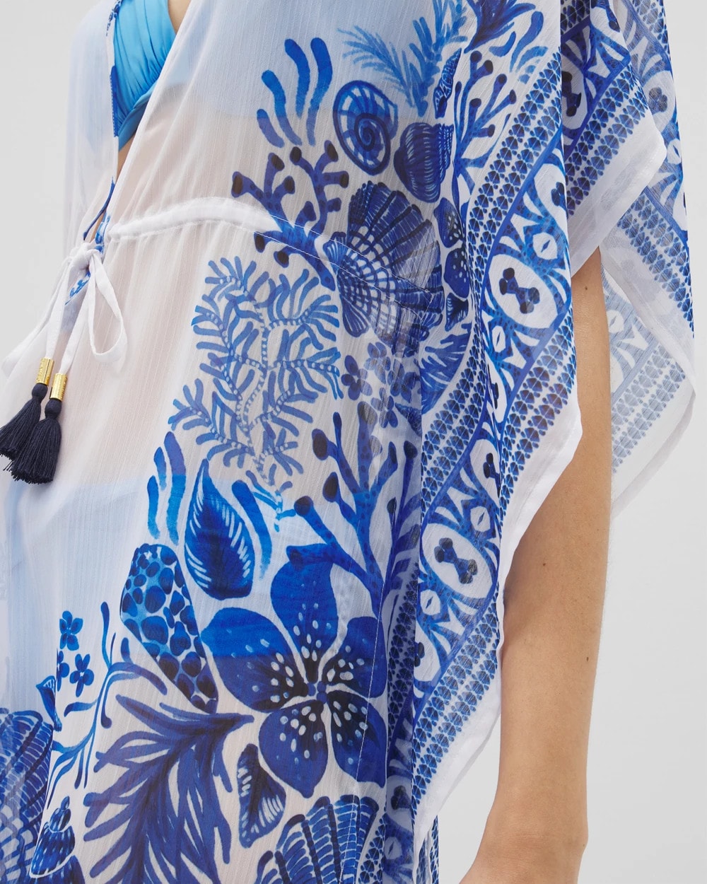 WHITE MULTI - Beyond Control Sea Life Chiffon Caftan