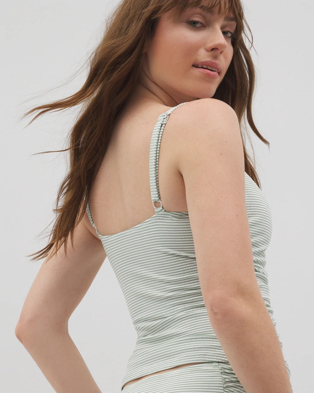 GREEN SEERSUCKER - V-Wire Tankini Top