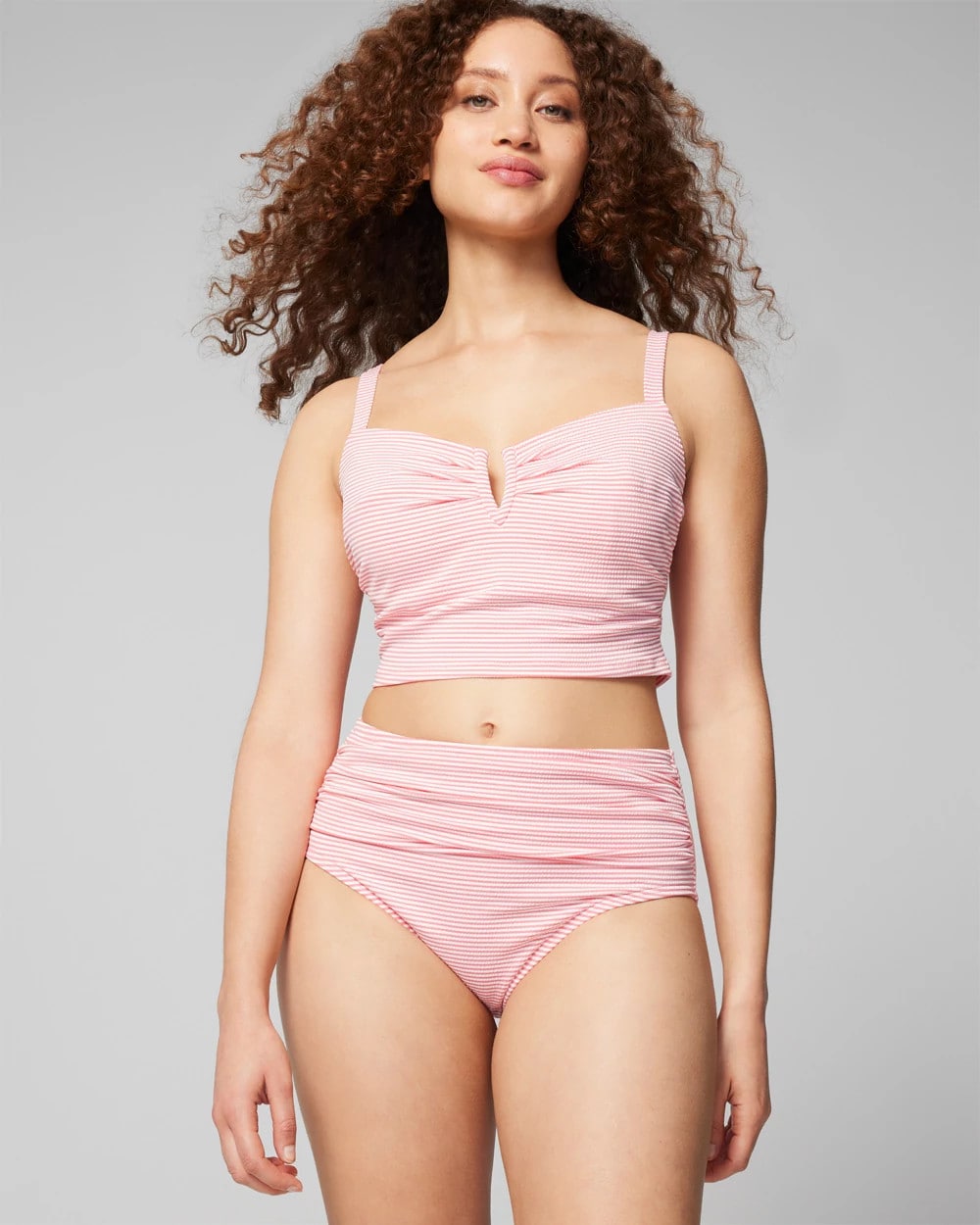 PINK STRIPE - Seersucker High-Waist Bottoms