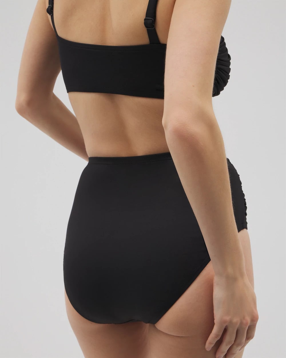 BLACK - Ruched High-Waist Bikini Bottom