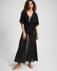BLACK - Sunkissed Crochet Open-Front Caftan