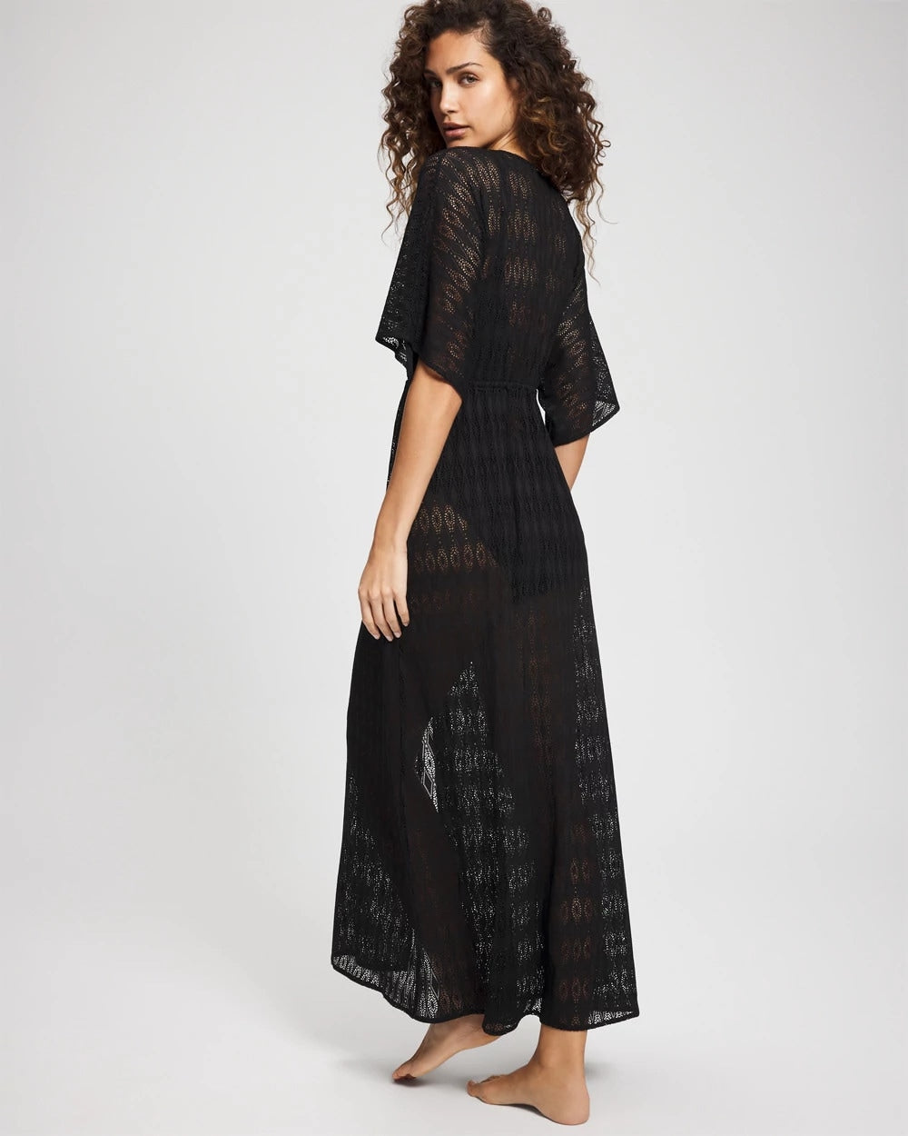 BLACK - Sunkissed Crochet Open-Front Caftan