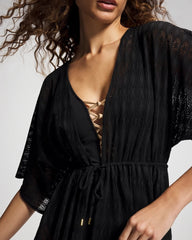 BLACK - Sunkissed Crochet Open-Front Caftan